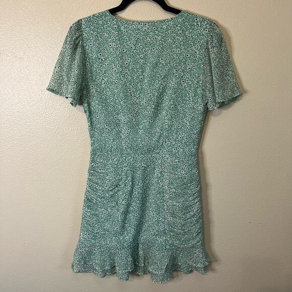 Leith Anthropologie Green and White Floral Ruched Dress Size S - Picture 2 of 6